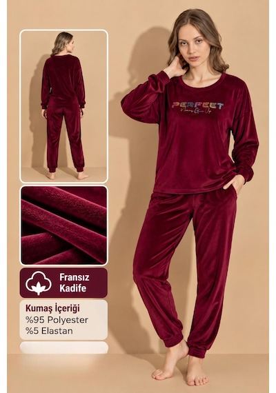 Boyraz Kadın Kışlık Fransız Kadife Bisiklet Yaka Uzun Kol Pijama Takımı 03410- 1 Adet Bordo Boyraz Kadın Kışlık Fransız Kadife Bisiklet Yaka Uzun Kol Pijama Takımı 03410- 1 Adet Bordo