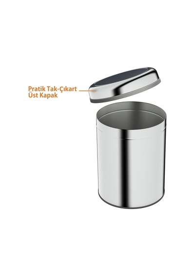 Basic Çöp Kovası - Sallanır Kapaklı 8 L, Parlak Krom Paslanmaz