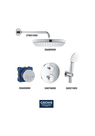 Grohtherm Termostatik Ankastre Banyo Bataryası Seti Gagasız Oval Kare Tepe Duşlu Krom