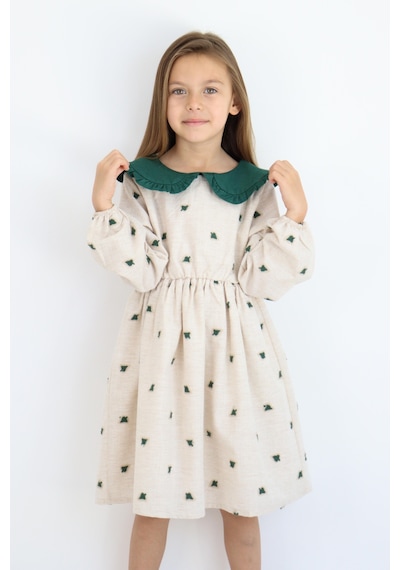 Miababy Yakalı Keten Elbise 1-8 Yaş Yeşil