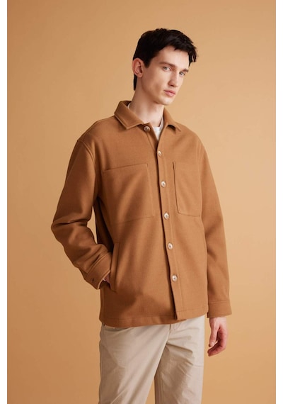 Defacto Relax Fit Polo Yaka Yün Görünümlü Gömlek Ceket B7382ax24spbn302 Kahve