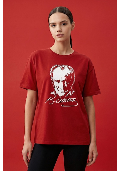 Tommy Life Kırmızı Ay Yıldız Baskılı Unisex T-shirt - 88510 KIrmızı