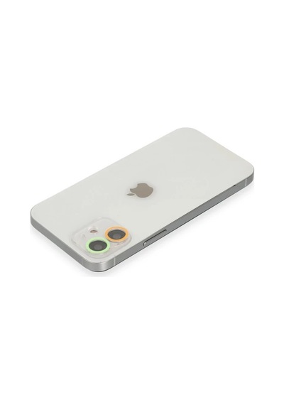 Apple İphone 12 Mini Uyumlu Renkli Kamera Lens Koruma Cam - Turuncu-yeşil