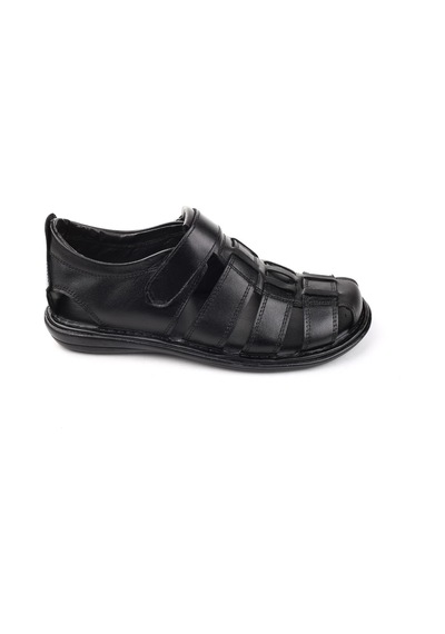 Castle Black 8520 Erkek Deri Comfort Sandalet Siyah Siyah