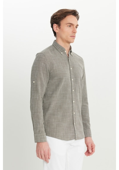 AC&Co / Altınyıldız Classics Erkek Hakı %100 Pamuk Flamlı Slim Fit Dar Kesim Düğmeli Yaka Armürlü Gömlek Haki AC&Co / Altınyıldız Classics Erkek Hakı %100 Pamuk Flamlı Slim Fit Dar Kesim Düğmeli Yaka Armürlü Gömlek Haki