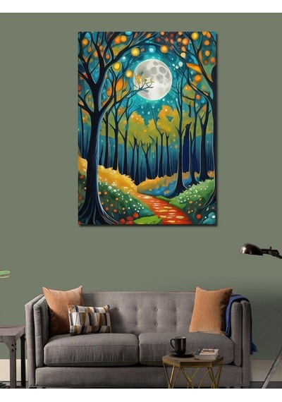 Kanvas Tablo Ormandaki Ağaçlar Ve Dolunay 100cmx140cm
