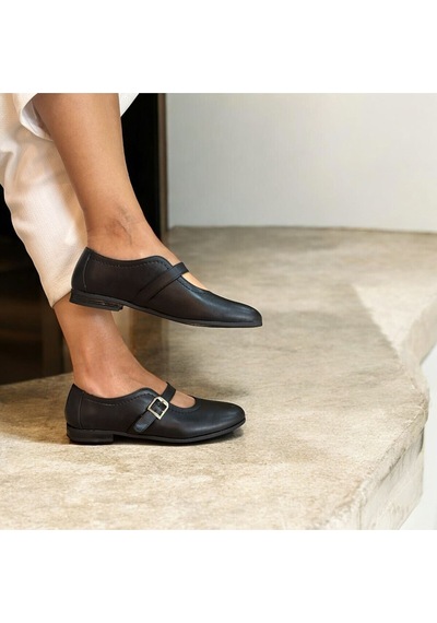 Ne&ve Shoes Siyah Deri Tokalı Kadın Babet