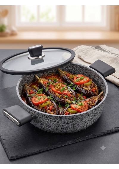Silver Stone Ultra Güçlü Granit Basık Pilav Karnıyarık Tenceresi 30 Cm Diğer