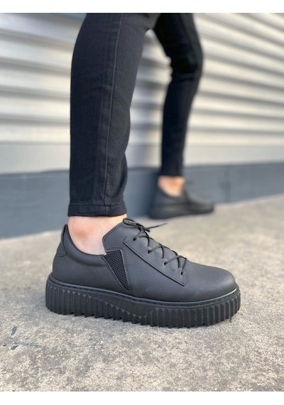 Jy502 Bold Bağcıklı Cilt Erkek Günlük Sneaker Ayakkabı Cst - Siyah Siyah