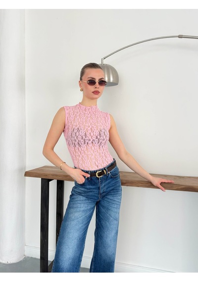 Verymoda Sıfır Kol Dantel Bluz D2750 Pembe