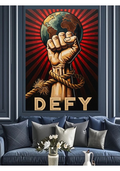 Dünyayı Sıkan El Posteri Dekoratif Kanvas - Mdf Ahşap Tablo