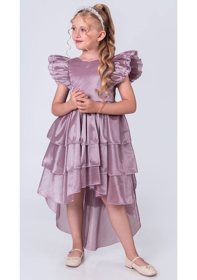 Mnk Baby & Kids Kız Çocuk Kuyruklu , Taçlı Vragia Abiye Elbise M00745 Mürdüm