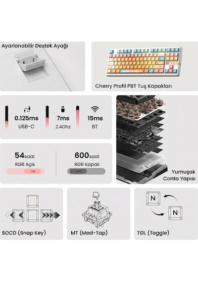 Aula F87 Pro V2 Mekanik Rgb Tkl Meteor Ice Cream Switch Kablosuz Makrolu Hot Swap Klavye Orange Juice