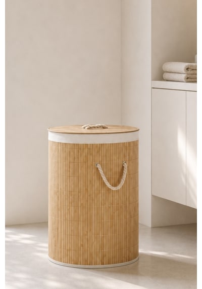 Bambu Oval Kirli Çamaşır Sepeti Katlanabilir Bambu Kirli Çamaşır Oyuncak Çok Amaçlı Sepet Açık Kahverengi