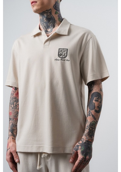 Erkek Rocket Club Yazılı Regular Fit T-shirt Şort Takım Bej