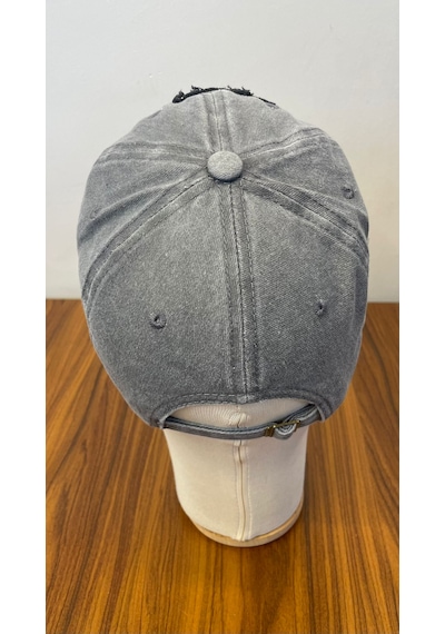 Rockstar Nakışlı Yıkamalı Eskitme Vintage Cap Şapka Gri