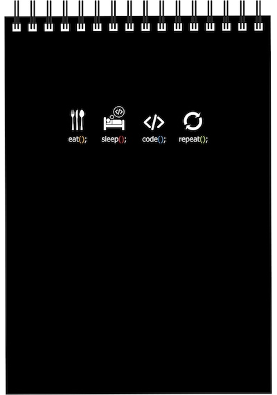 Notebook for Developers - Eat Sleep Code Repeat - Siyah - Kısmi Lak'lı Yumuşak Kapak - 50 Yaprak - Kareli - Spiralli Bloknot
