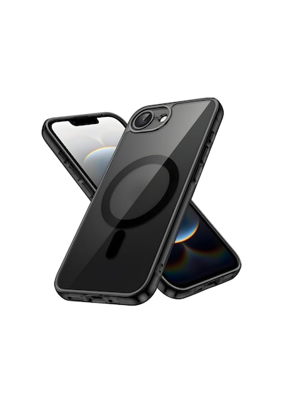 Fibaks iPhone 16e/17e Uyumlu Kılıf Magsafe Wireless Şarj Destekli Parlak Renkli Lens Korumalı Kapak Siyah