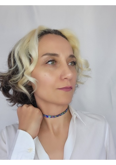 Renkli Dısco Işıltılı Choker Tasma Kolye Pembe