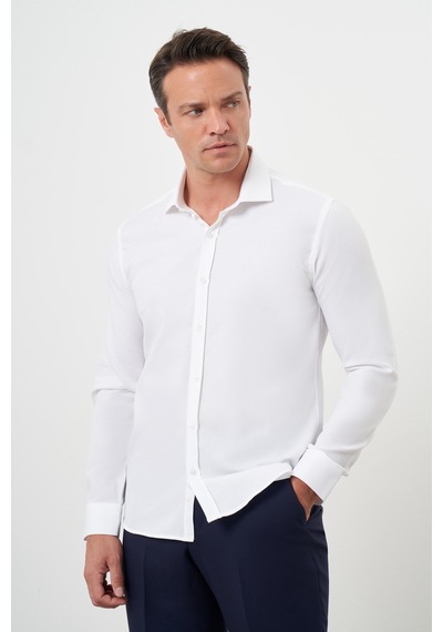 Morven Erkek Beyaz Pamuk Baskılı Desenli İtalyan Yaka Slim Fit Gömlek 24mc004101600 Beyaz