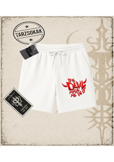 Tarzsokak Gotik & Grunge Streetwear The Devıl Made Me Do It Unisex Şort Beyaz