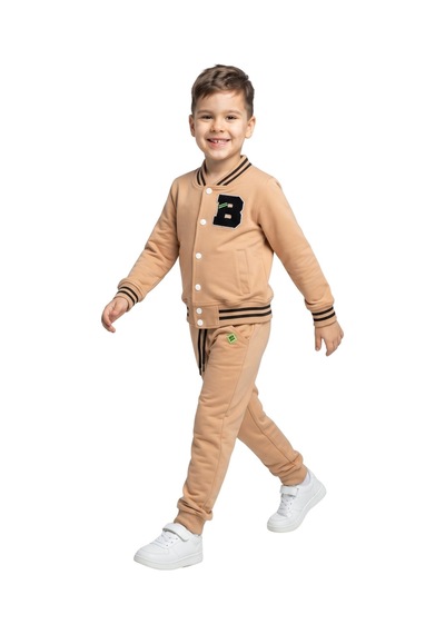 New Kids Erkek Çocuk Eşofman Takımı Bej Mevsimlik Pamuklu Cepli -91217