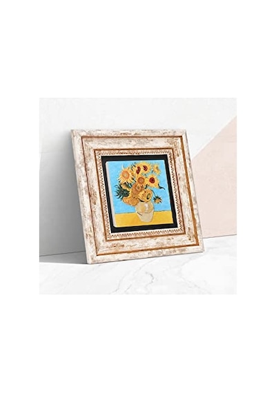 Van Gogh On İki Ayçiçekli Vazo Taş Duvar Tablosu - Çerçeveli Taş Tablo - Dekoratif Duvar Sanatı - Modern Ev Ve O Diğer