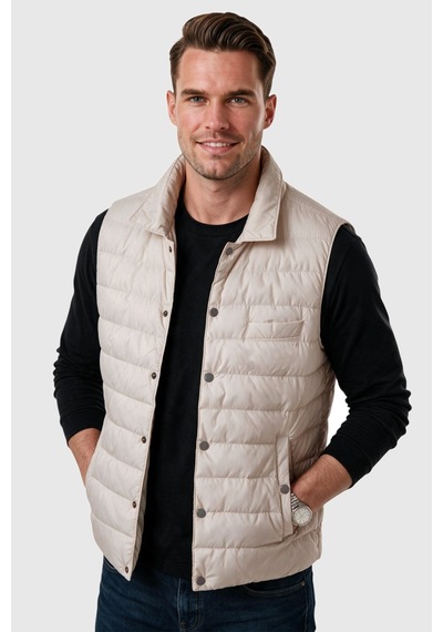 Rizzup Erkek Slim Fit Su Ve Rüzgar Geçirmez Krem Şişme Yelek Dik Yaka Çıtçıtlı 2701708