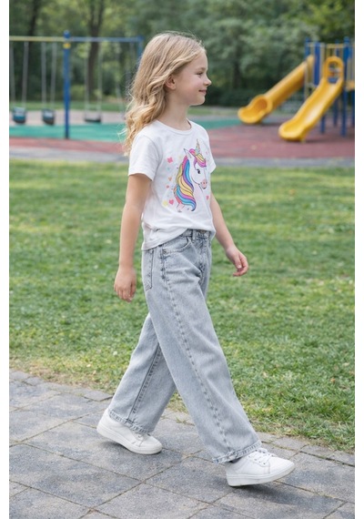 Cedy Denim Cedy Denım Yüksek Kalite Kız Çocuk Yüksek Bel %100 Cotton Palazzo Jean Pantolon Kar Yıkama