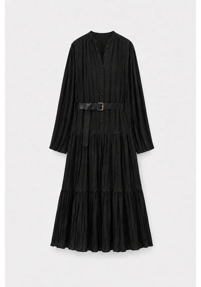 Suud Collection Siyah Muse Düğmeli Maxi Elbise