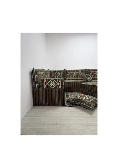 Gri Anadolu Modeli U Şark Köşesi Seti 40 Cm Ultra Süngerli Çökmeyen Yer Minderli