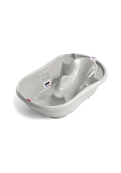 Okbaby Bebek Banyo Seti Onda Dijital Termometreli Çift Yönlü Küvet + Hippo Duş Şapkası A.gri