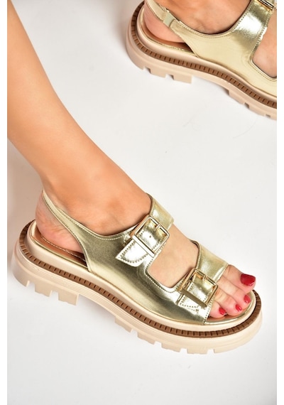 Fox Shoess437302209 Altın Kalın Tabanlı Kadın Sandalet Altın