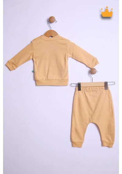 Babyhola Kız Erkek Bebek Takım Pamuk Düğmeli Sweat Düğmeli Alt Üst Takım 236312 Bej