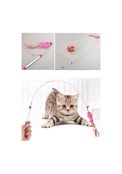 Balıklı Kedi Oyun Oltası Püsküllü 90 Cm Çıngırak Zilli Balıklı Oyun Oltası 90 Cm Çok Renkli - 874008684
