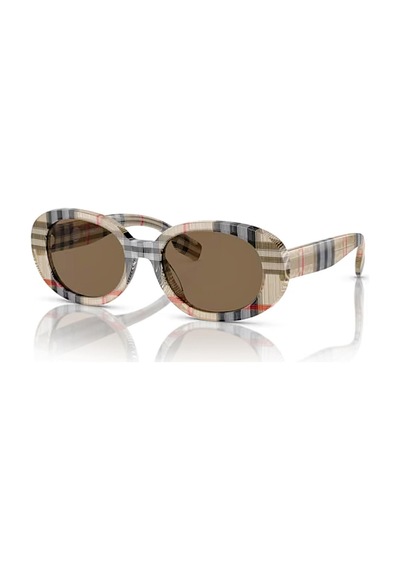 Burberry Junior Ojb4339 377873 48 Çocuk Oval Bej Ekose Desenli Kemik Güneş Gözlüğü