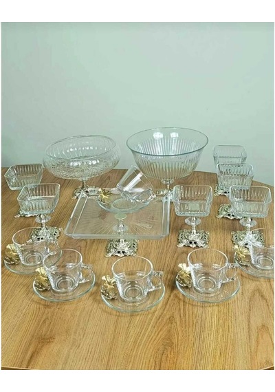 Çnr Home Collection Paşabahçe Gümüş Metal Ayakli Sunum & Servis Seti Magnolia, Çay Seti , Kurabiyelik Gümüş