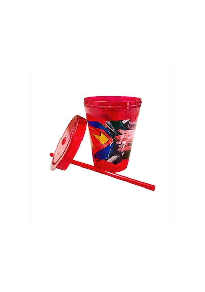 Lisanlı Süperman Kapaklı Pipetli Bardak 0,60 LT