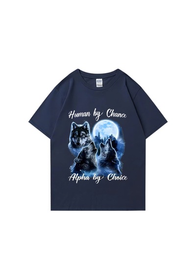 Flood Of Style İnsan Şansla Alfa Seçim Tarafından Kurt Grafik T-shirt Moda Hip Hop Vintage Kısa Kollu T-shir Lacivert