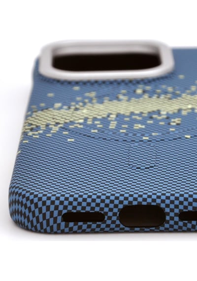 Apple iPhone 16 Pro Uyumlu Dijital Desenli Magsafe Şarj Özellikli Silikon Kapak Kılıf Lacivert