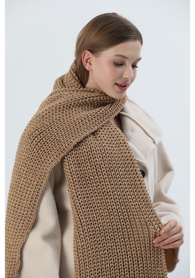 Sheilar Selanik Örgü Triko Atkı Camel Camel