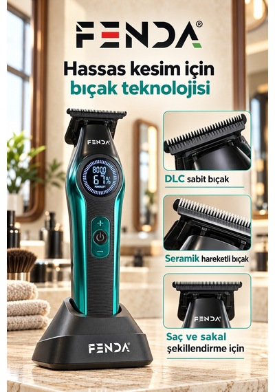 Fenda Profesyonel Bldc Motor 8000 Rpm Tıraş Makinesi Turkuaz