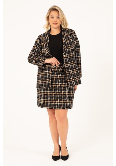 Myline Astarlı Tüvit Kruvaze Blazer Ceket-1743-kahverengi Kahverengi