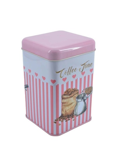Sprinkles Coffee Time Desenli Kare Metal Saklama Kabı 10.5 x 10.5 x 16 CM 1.7 L Çok Renkli