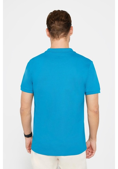 Tudors Erkek Slim Fit Dar Kesim %100 Pamuk Düz Pike Mavi Polo Yaka Tişört-30574 Mavi
