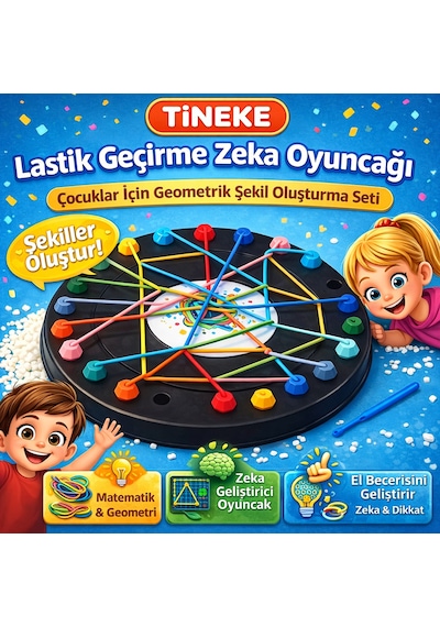 Tineke Lastik Geçirme Zeka Oyuncağı Çocuklar İçin Eğitici Geometrik Şekil Seti