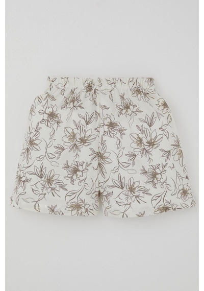 Breeze Kız Çocuk Şortlu Pijama Takımı Çiçek Desenli 4-8 Yaş, Ekru