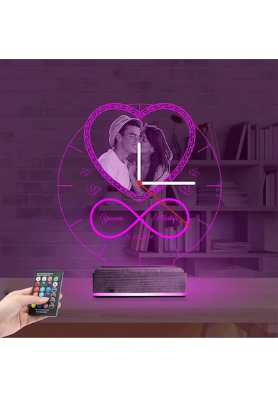 Luvivia Kalp Sevgiliye Hediye V2 Fotoğraflı Saatli 3d Lamba - Masa Gece Lambası