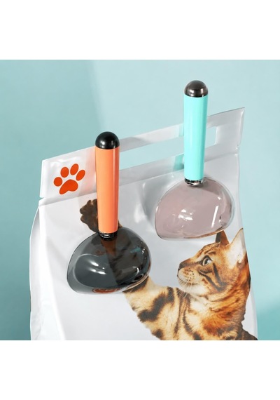 Tr Klipsli Ölçekli Kedi Köpek Mama Küreği 180 Ml Ölçülü Mama Kaşığı, Mama Poşeti Kapatma Klipsli, Kar