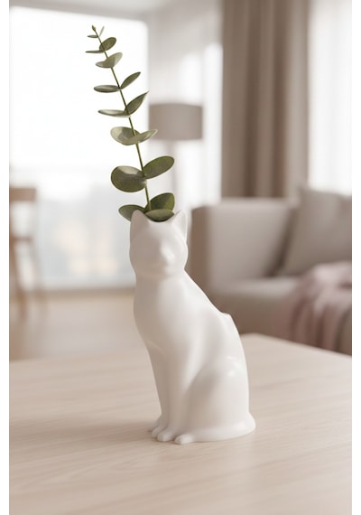 Kedi Figurlu Dekoratif Organizer Vazo 15 Cm Yerli Uretim Hediyelik